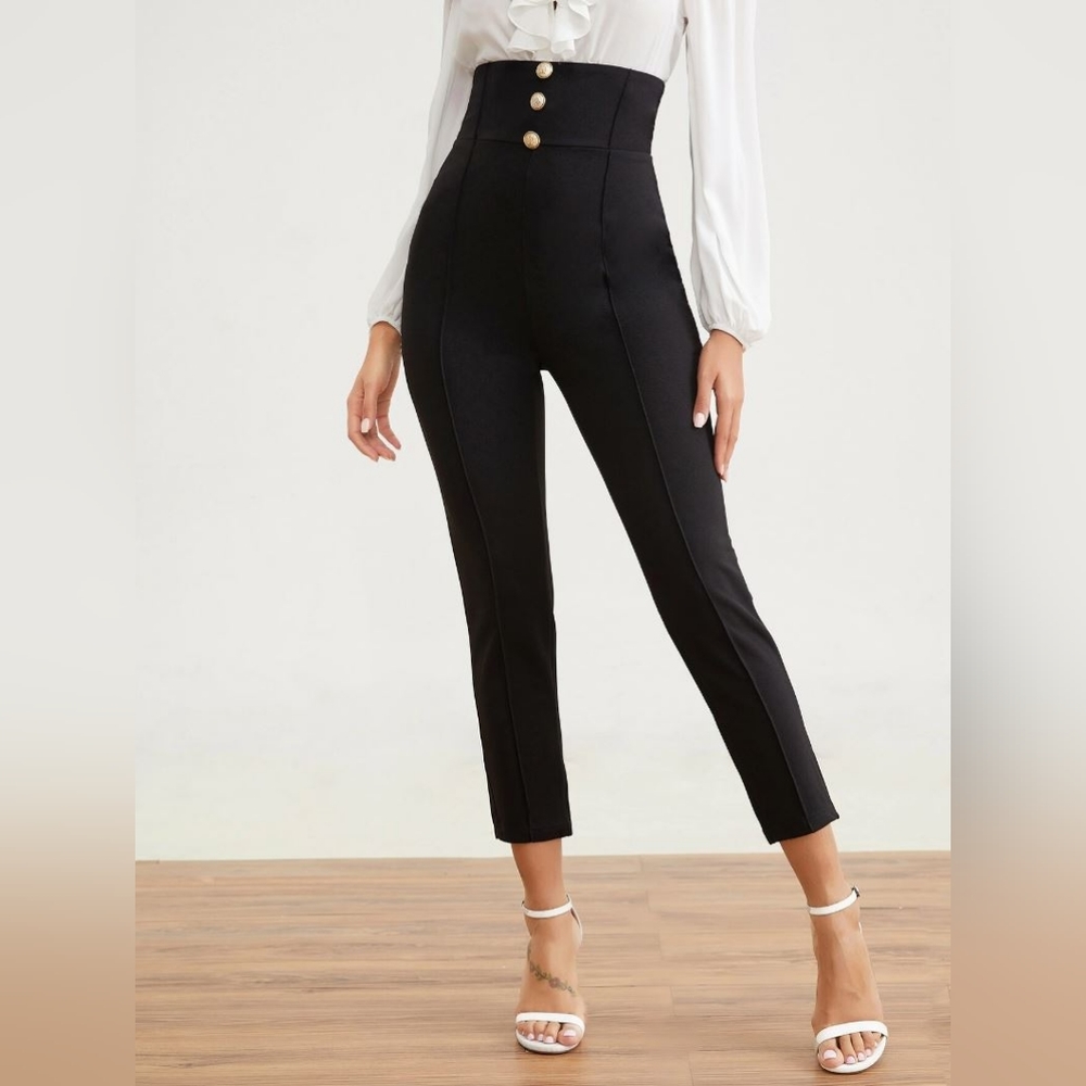 High-waisted, Cropped Black Trouser, Size 6